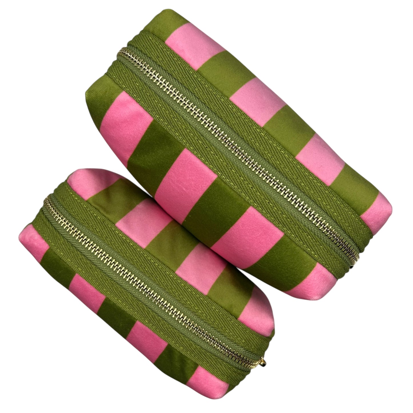 Chartreuse stripe make-up bag