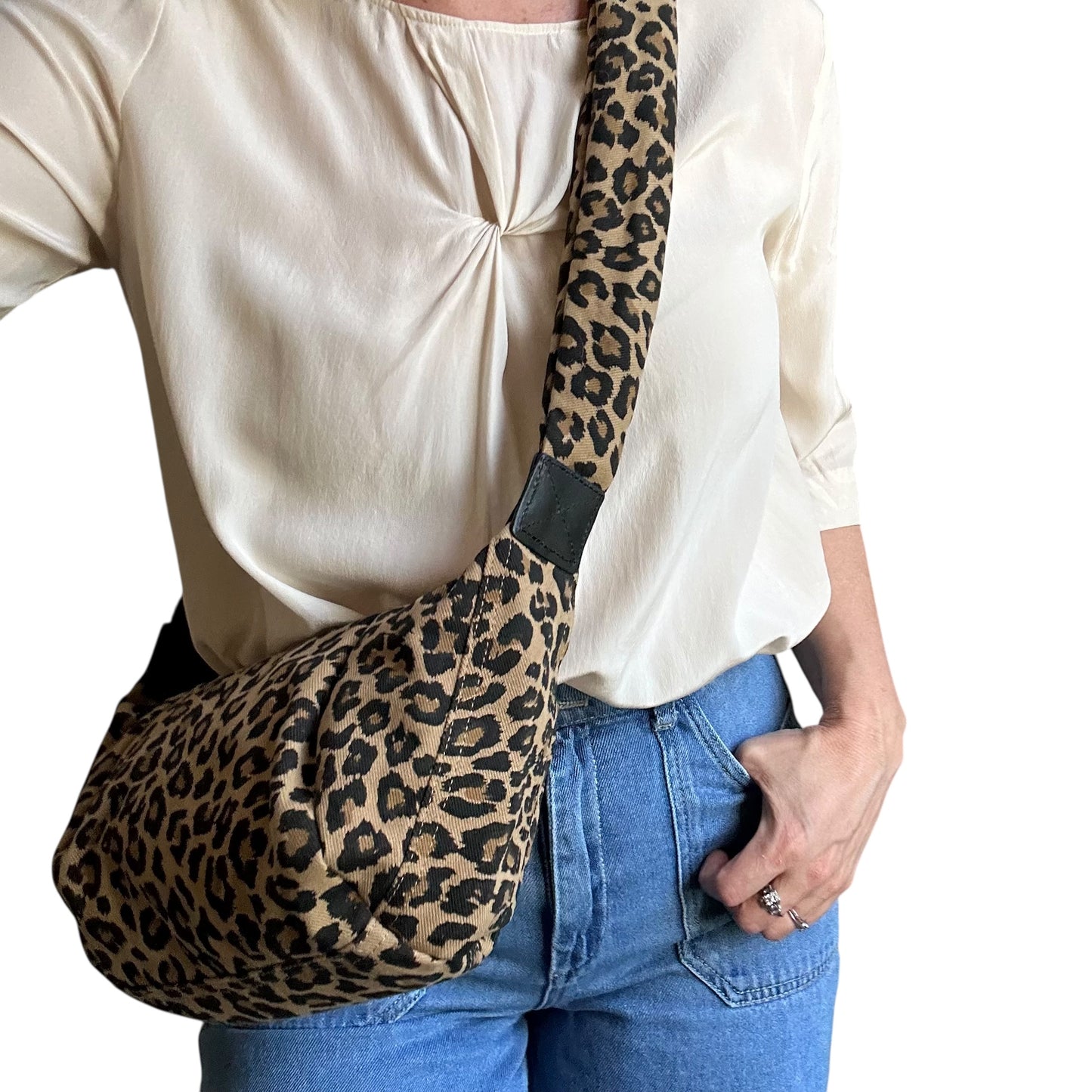 Brixton cross body sling bag - sand leopard print - small
