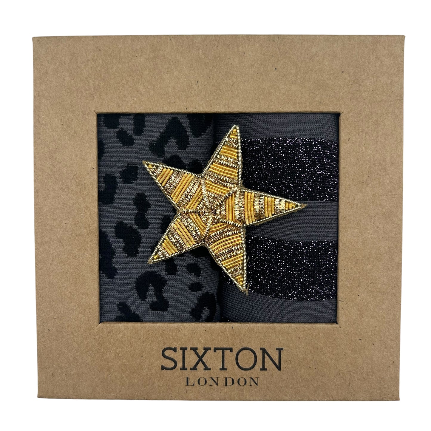 Charcoal Leopard & Berlin sock box duo with pin