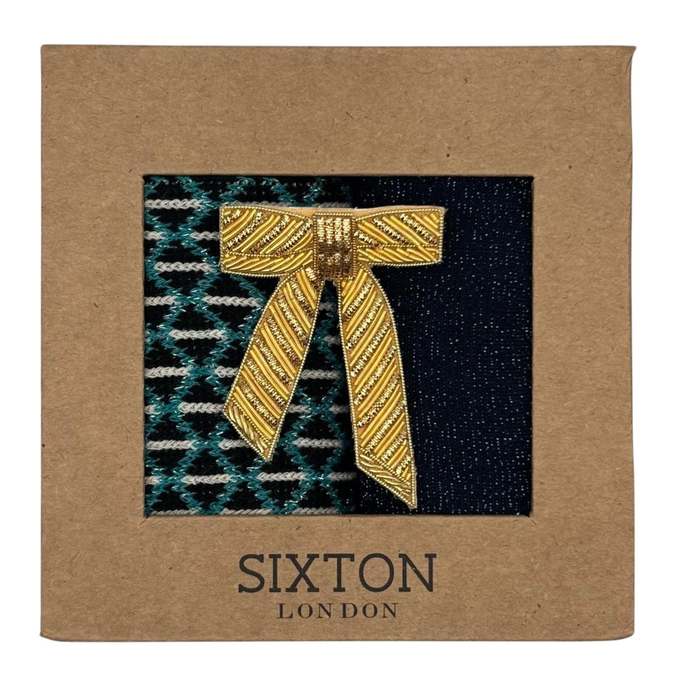 Black Leipzig & Midnight Tokyo sock box duo with embroidered brooch