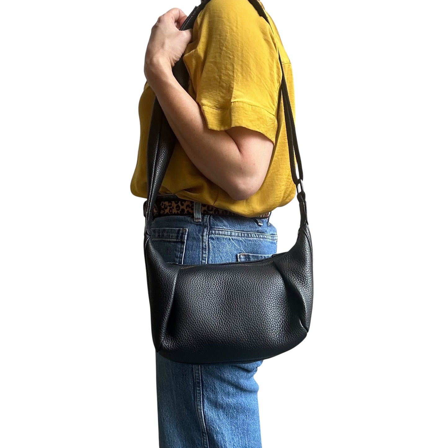 Brixton cross body sling bag - black leather - small