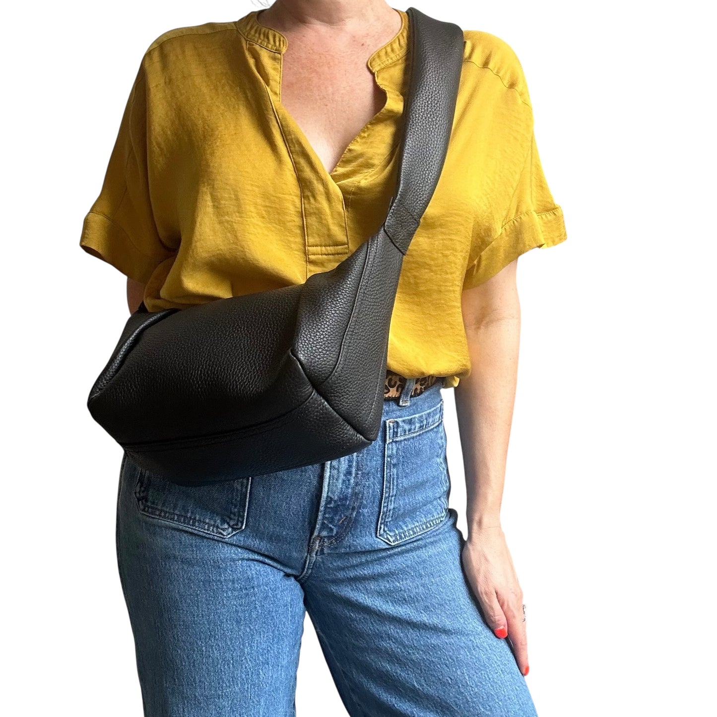 Brixton cross body sling bag - black leather - small