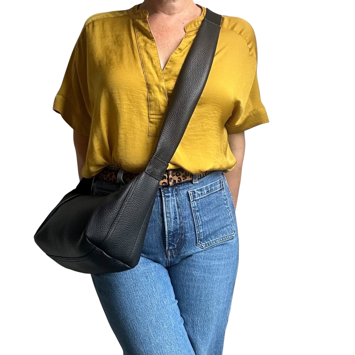 Brixton cross body sling bag - black leather - small