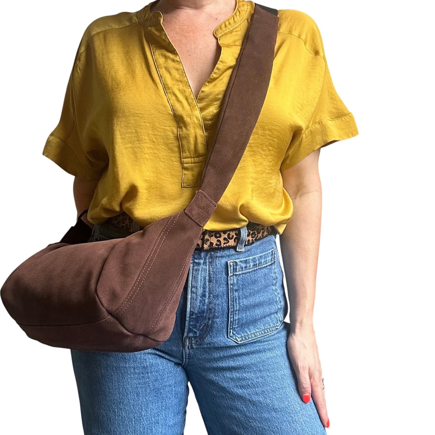 Brixton cross body sling bag - dark brown suede - small