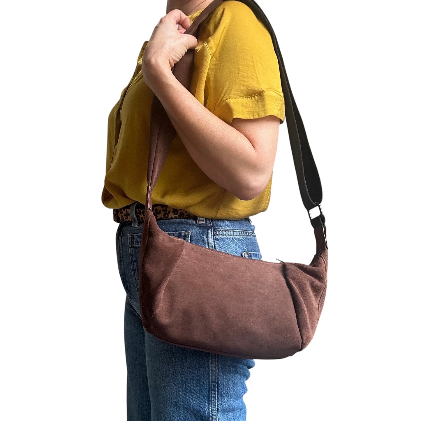 Brixton cross body sling bag - dark brown suede - small