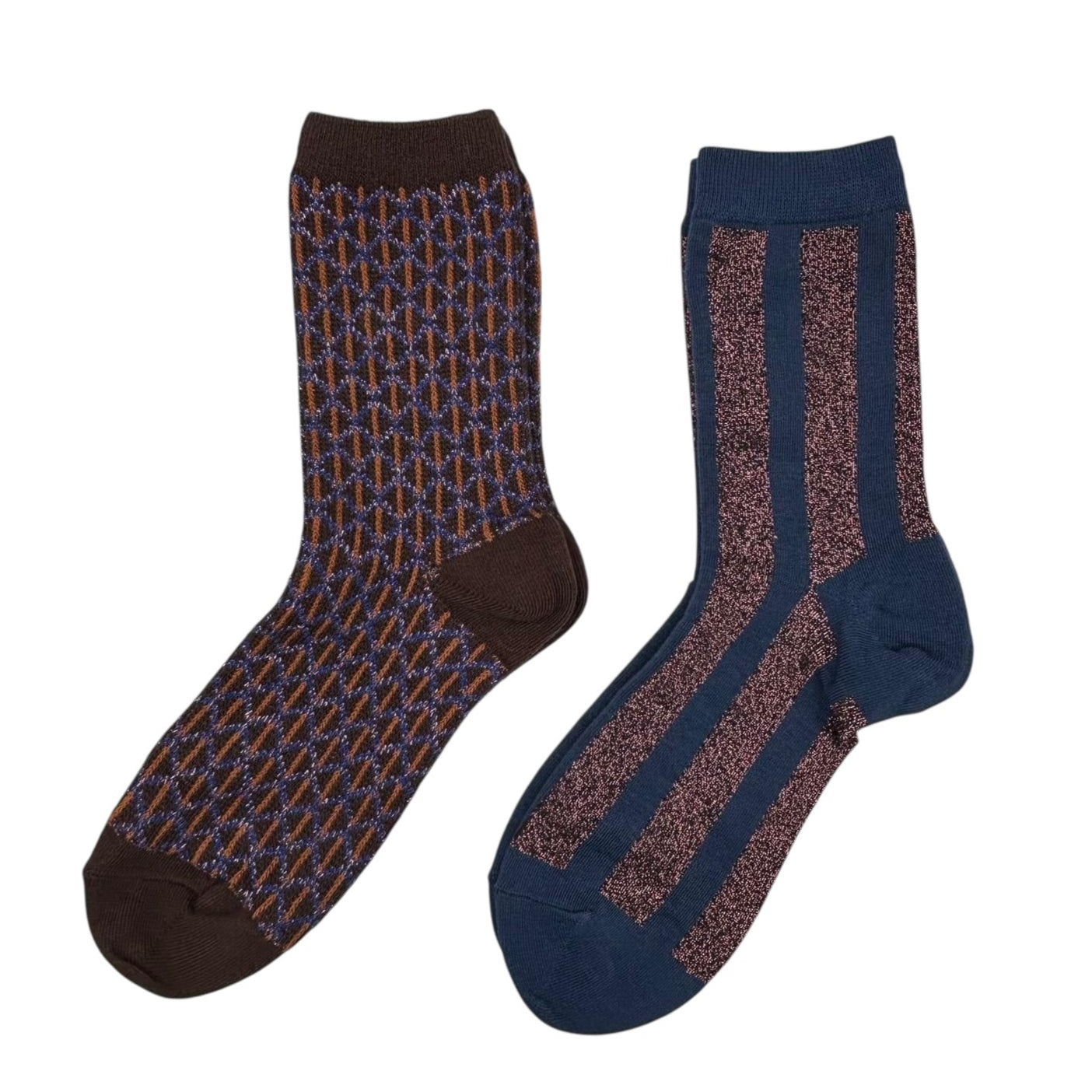 Brown Leipzig & Denim Berlin sock box duo with embroidered brooch