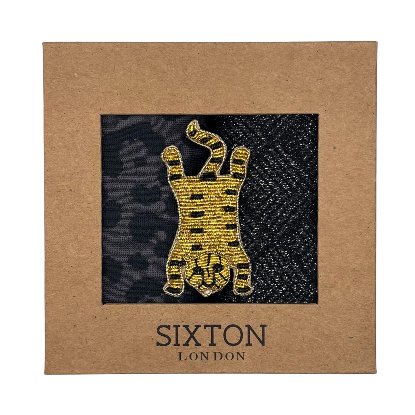 Charcoal Leopard & Paris sock box duo with pin