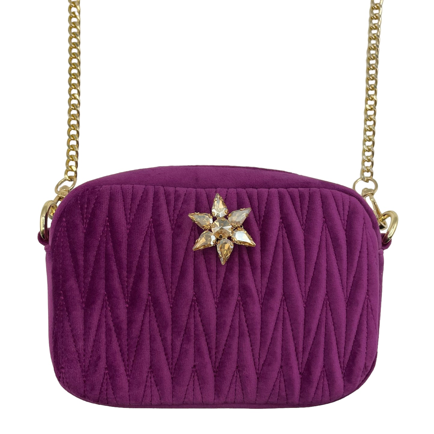 Velvet Rivington handbag in fuchsia, recycled velvet