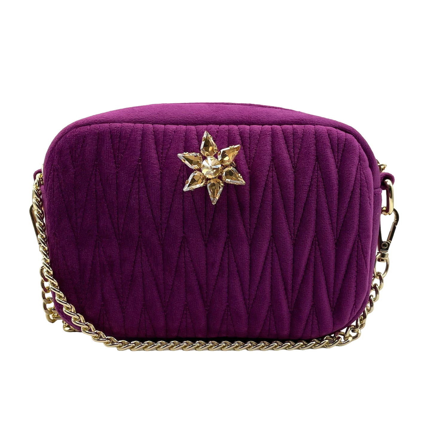 Velvet Rivington handbag in fuchsia, recycled velvet