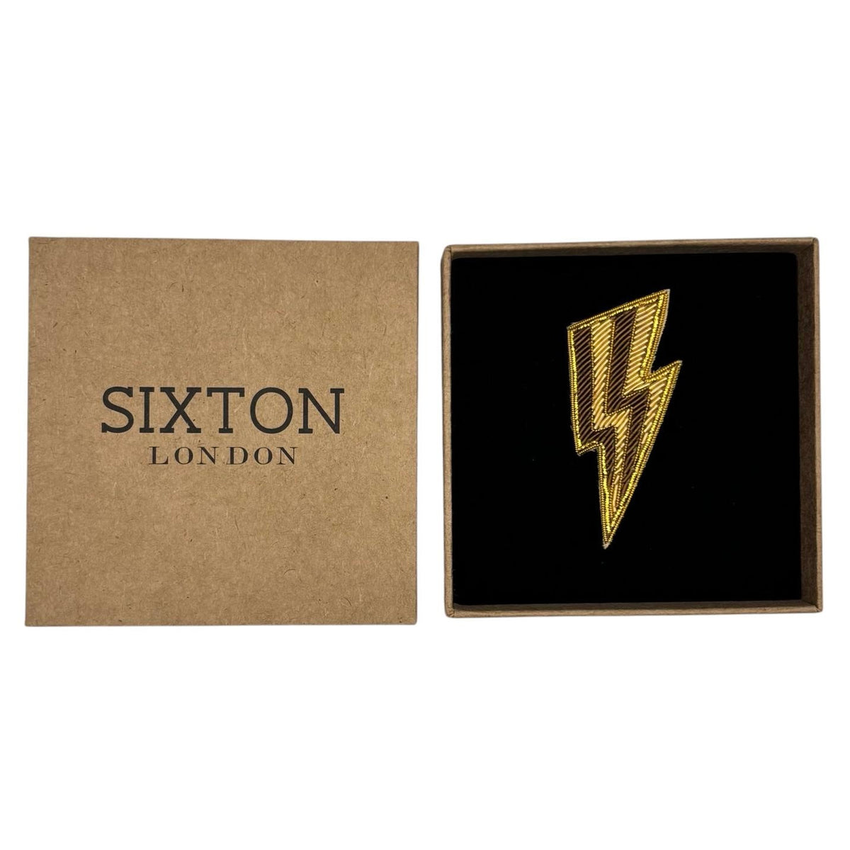 Gold Lightning Bolt embroidered brooch / pin