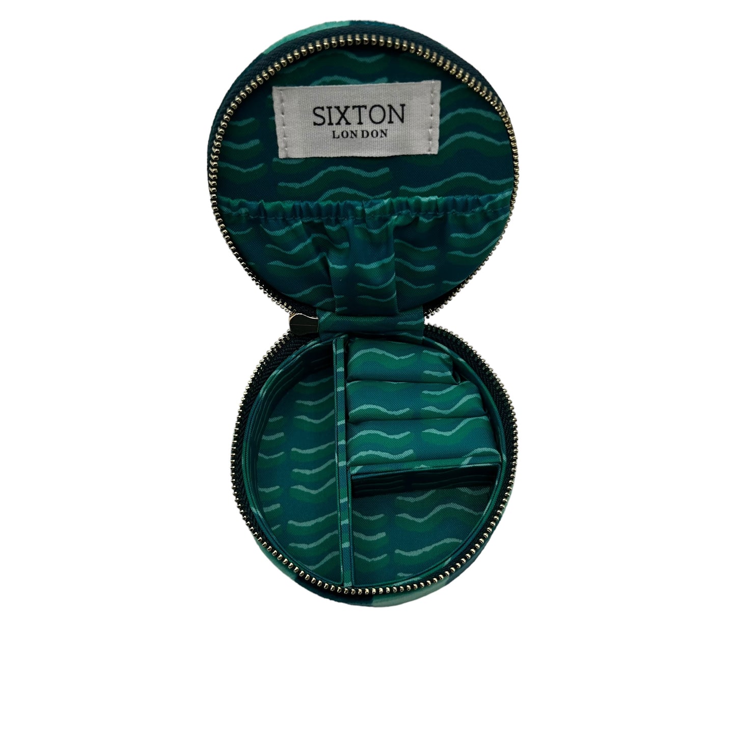 Jewellery Travel Pot in teal stripe - Linear Eye brooch