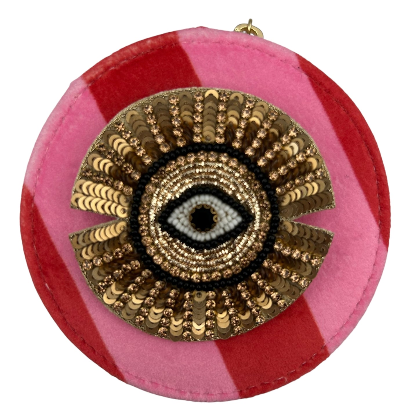 Jewellery Travel Pot in pink stripe - Sunray Eye brooch