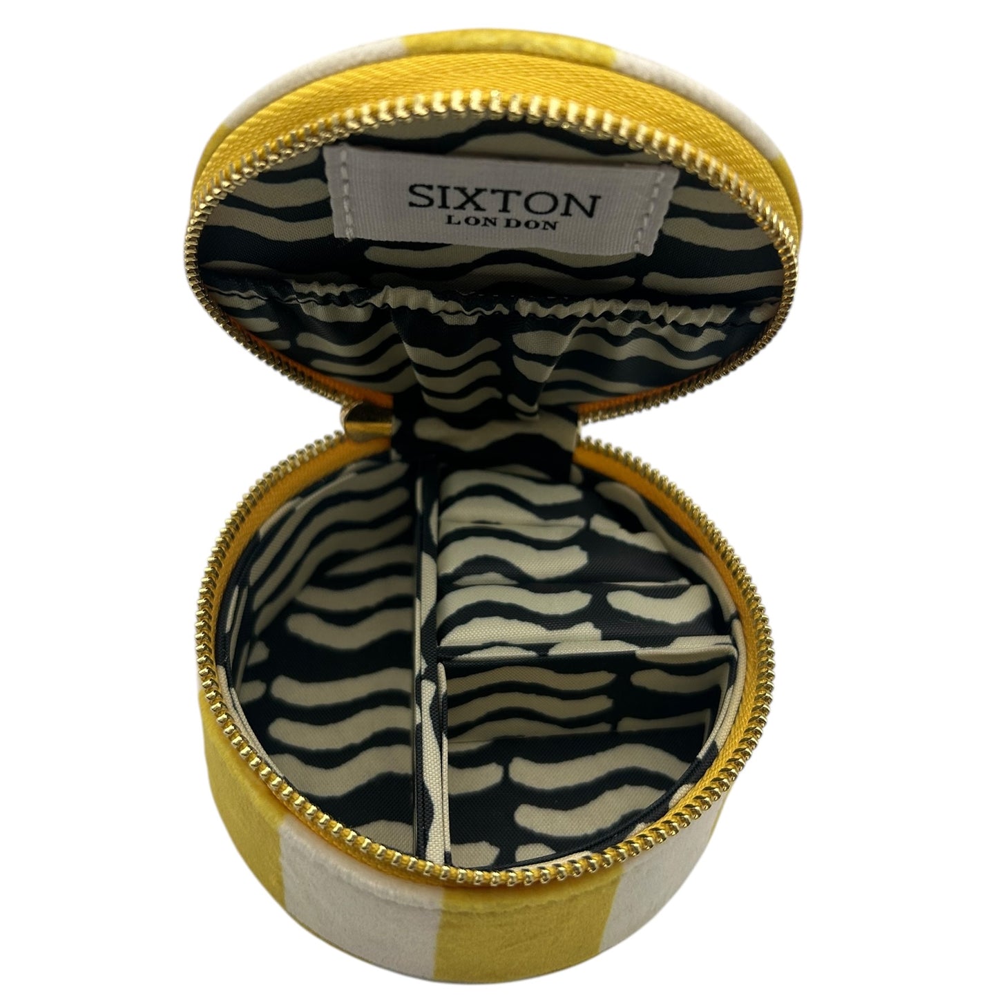 Jewellery Travel Pot in yellow stripe - Sunray Eye brooch