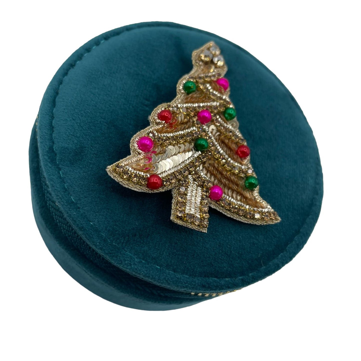Jewellery travel pot teal - recycled velvet - kitsch tree