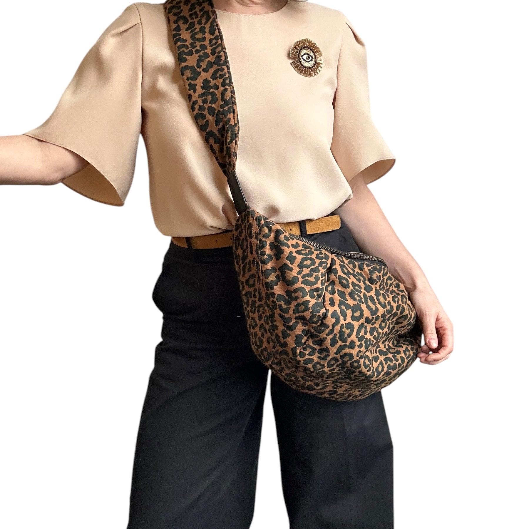 Brixton cross body sling bag brown leopard print large