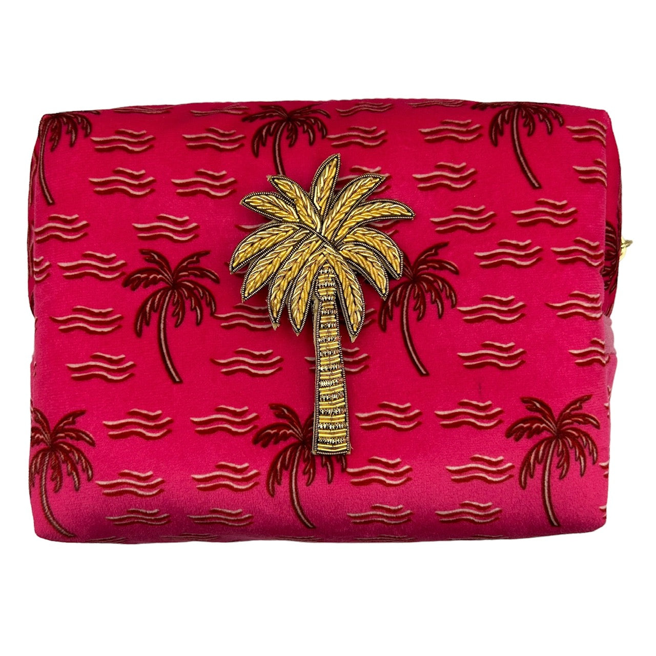 Pink palm tree makeup bag & Palm Tree brooch (two sizes)