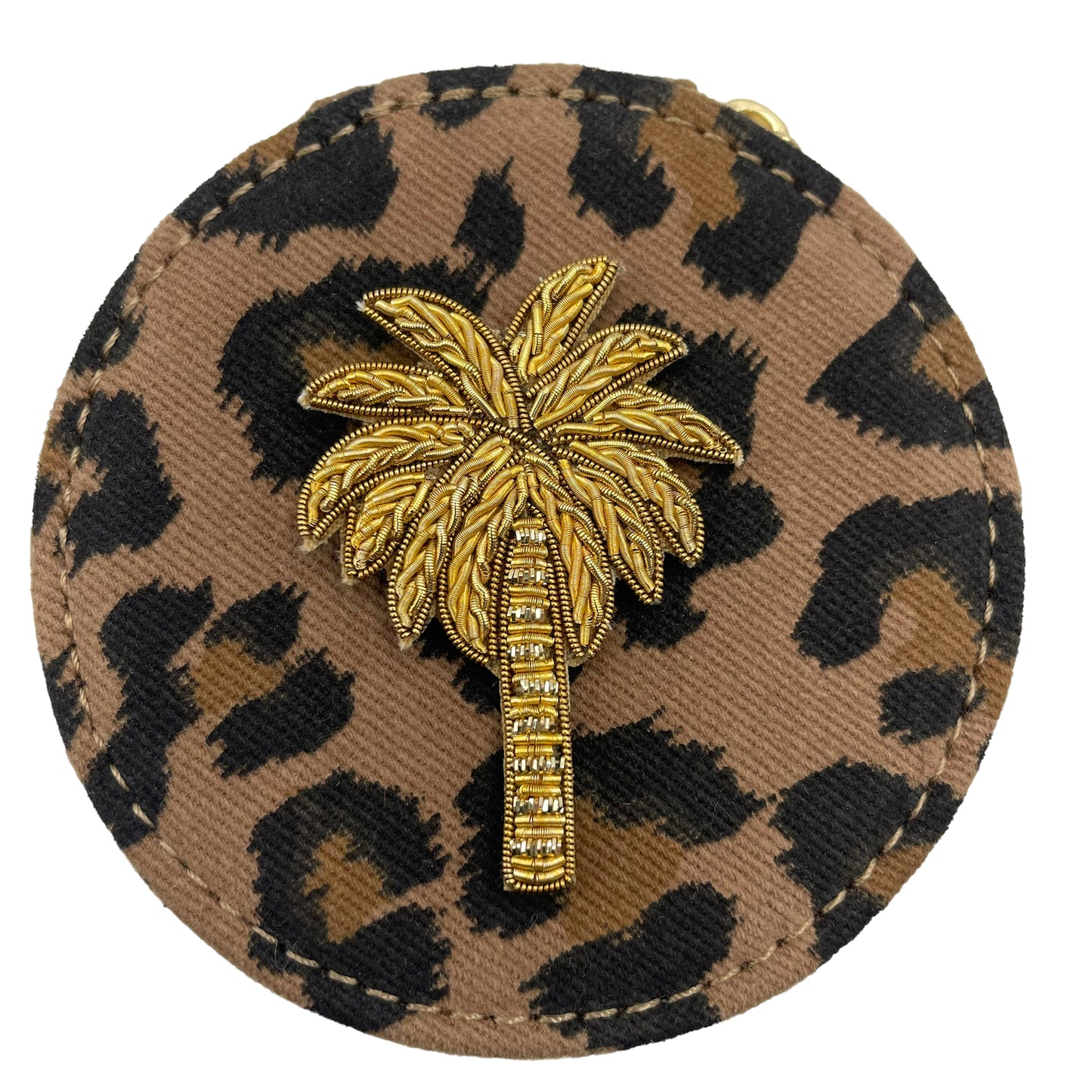Jewellery travel pot leopard print - palm tree pin