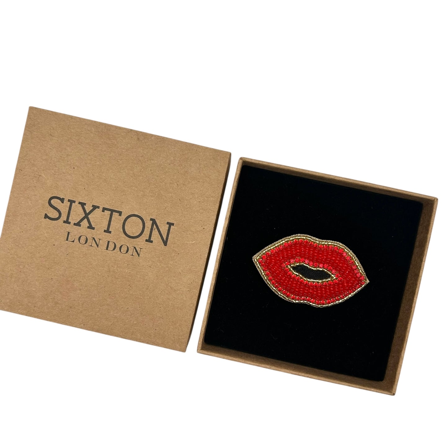 Red Lips embroidered brooch / pin