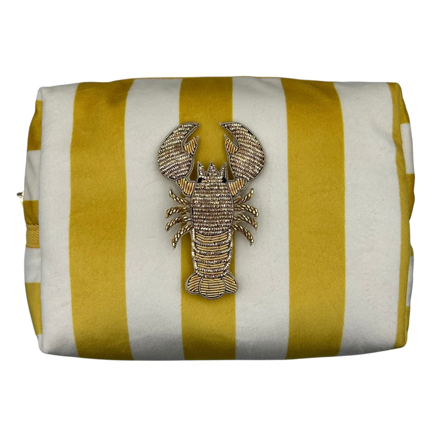 Yellow stripe make-up bag with Lobster pin
