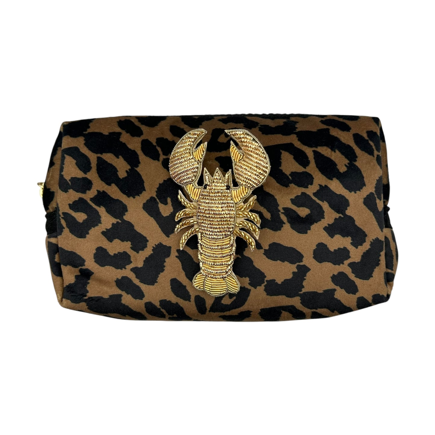 Leopard print makeup bag with Lobster brooch (two sizes)