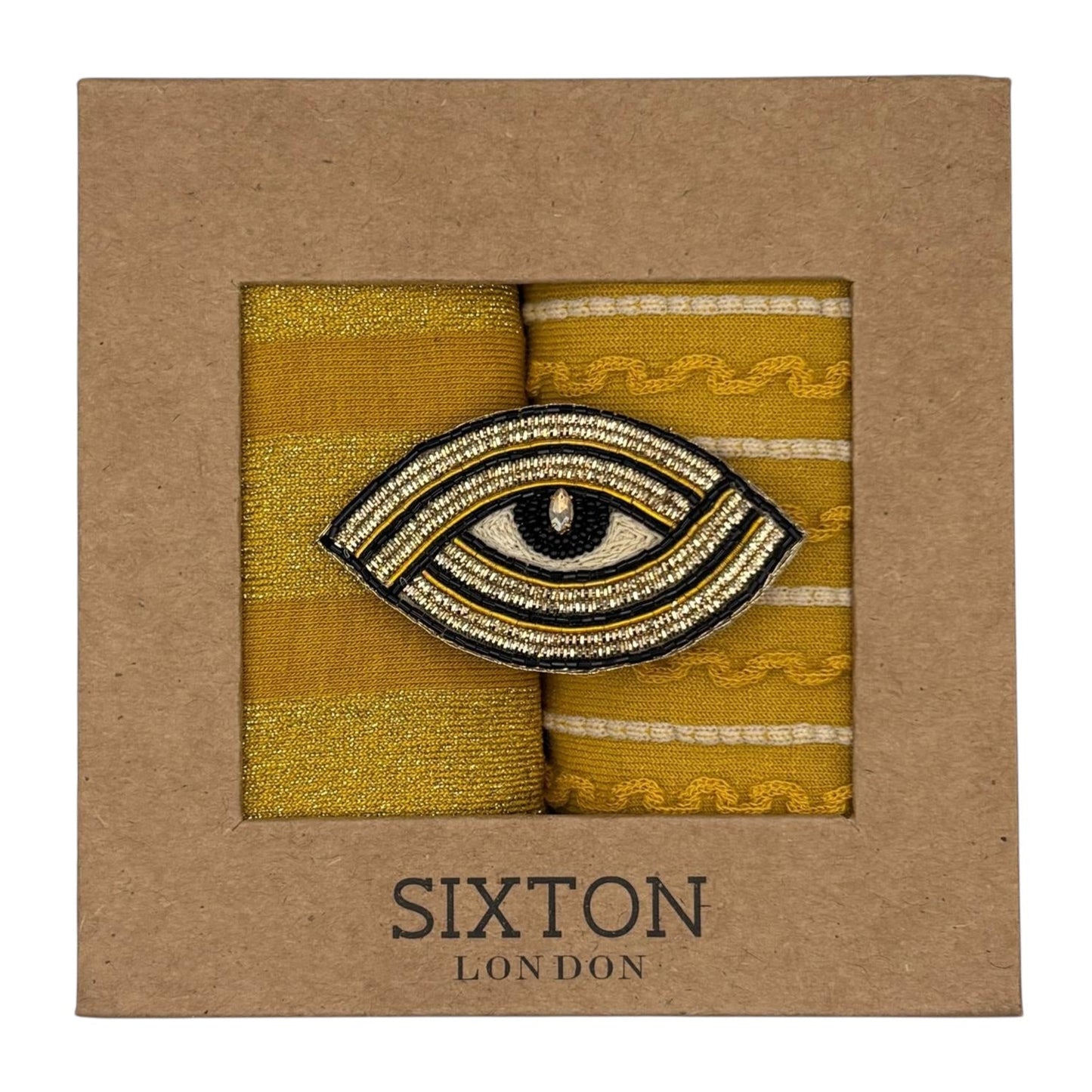 Mustard Berlin & Sunshine Lyon sock box duo with embroidered brooch