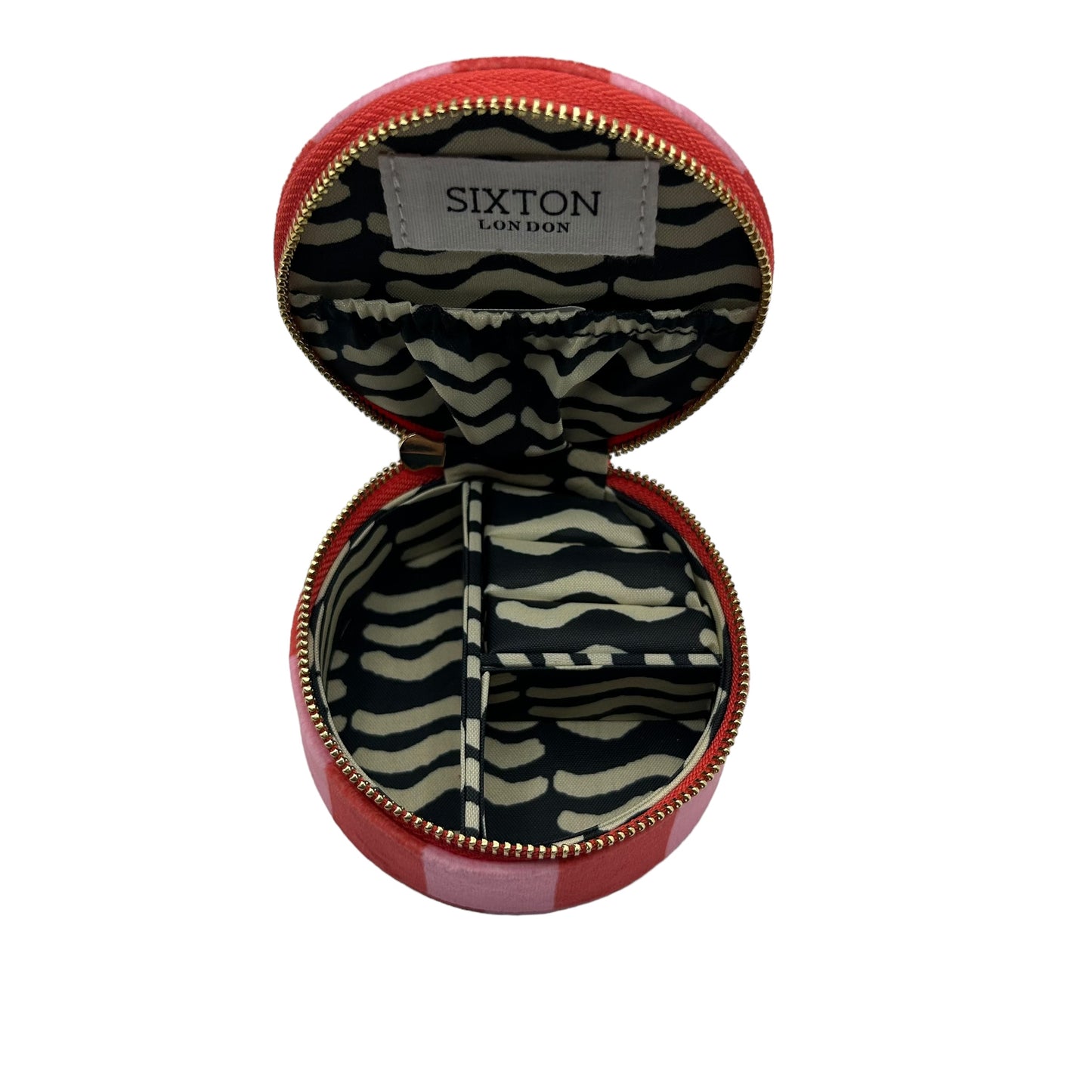 Jewellery Travel Pot in pink stripe - Cheetah brooch