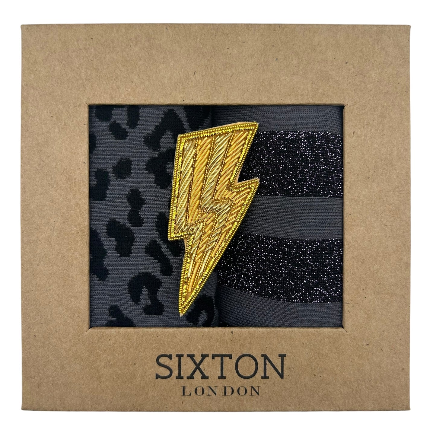 Charcoal Leopard & Berlin sock box duo with pin