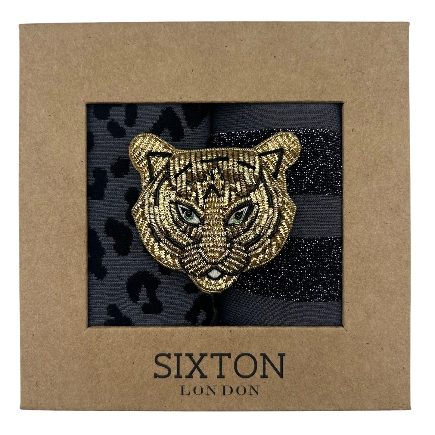 Charcoal Leopard & Berlin sock box duo with pin