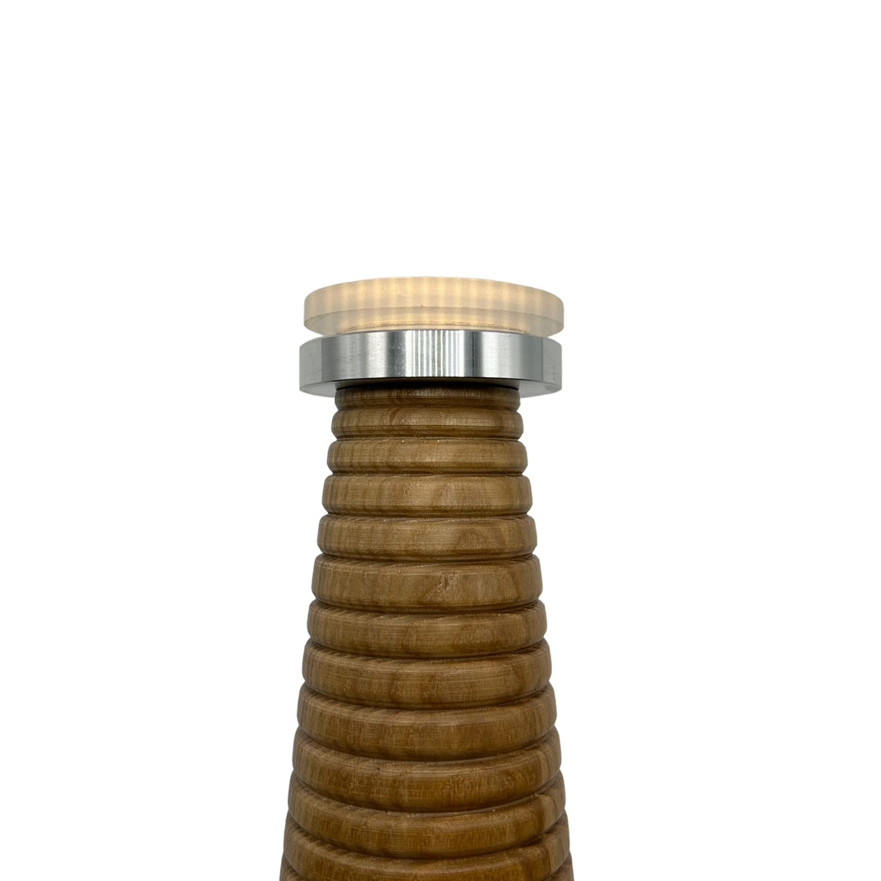Ribbed Beech style rechargeable touch lamp with black shade
