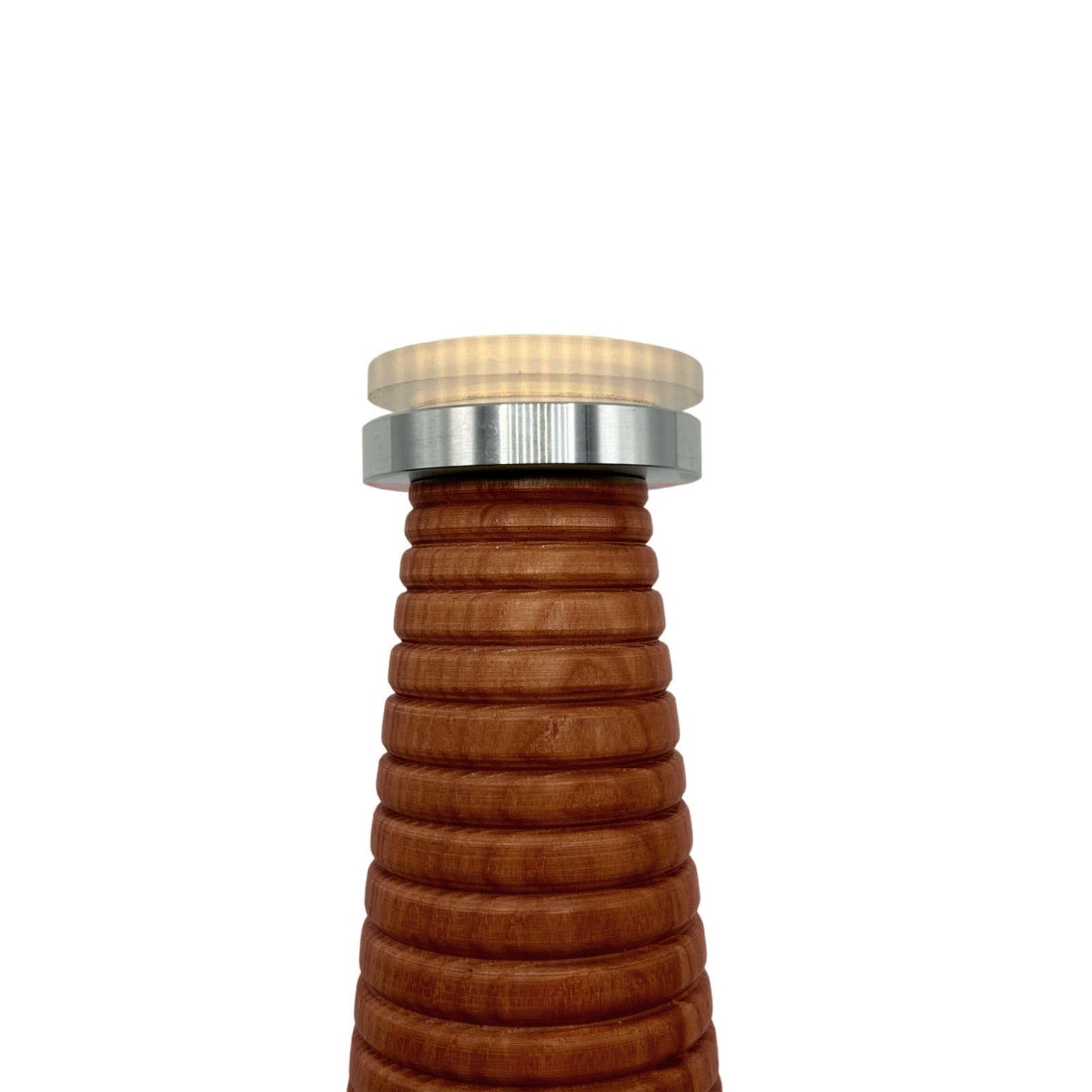 Ribbed Teak style rechargeable touch lamp with cream shade