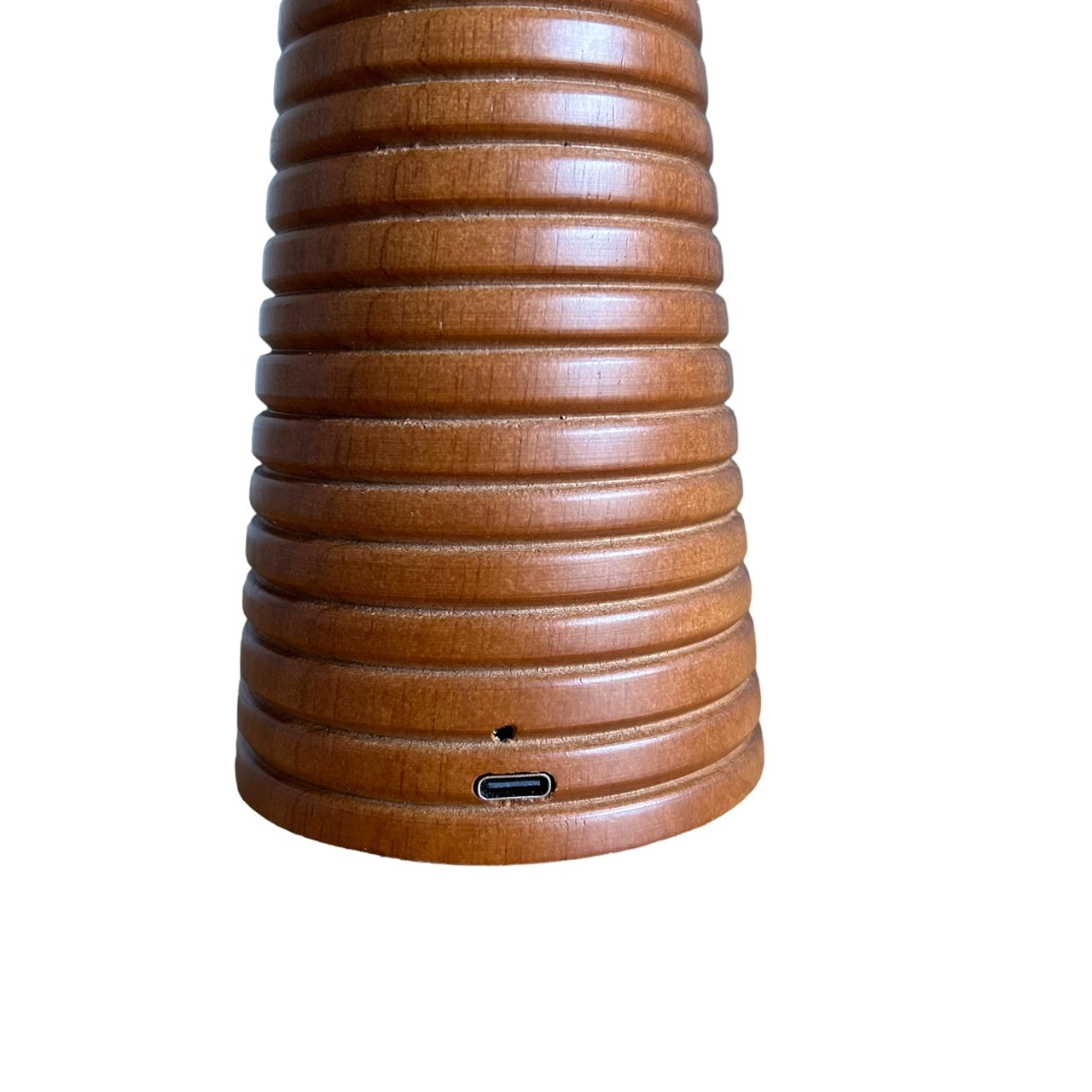 Ribbed Teak style rechargeable touch lamp with cream shade