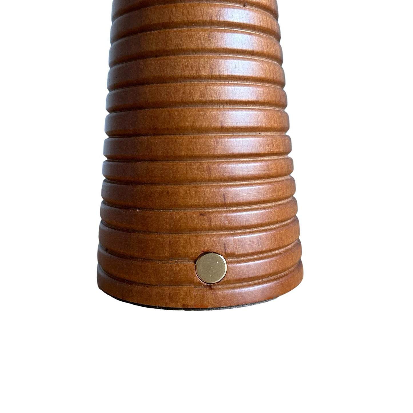 Ribbed Teak style rechargeable touch lamp with rope shade