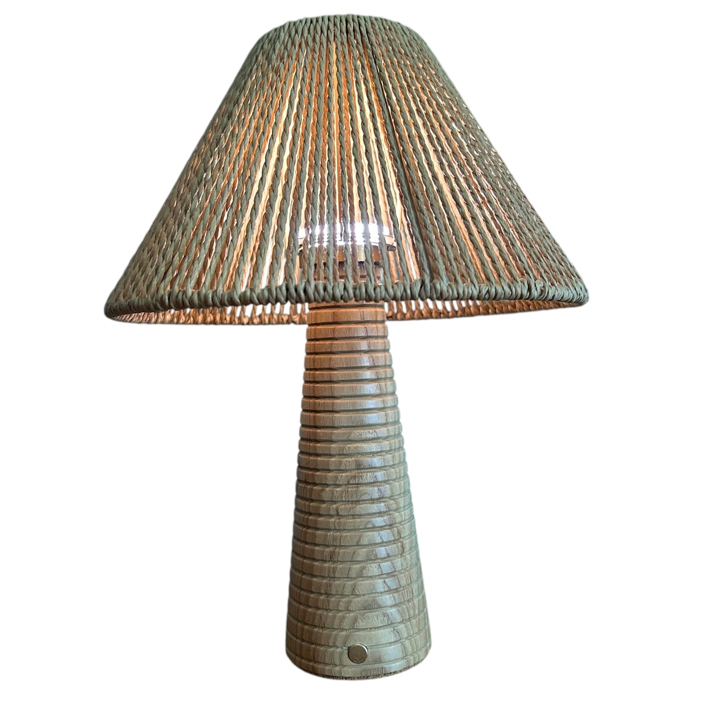 Ribbed Beech style rechargeable touch lamp with rope shade
