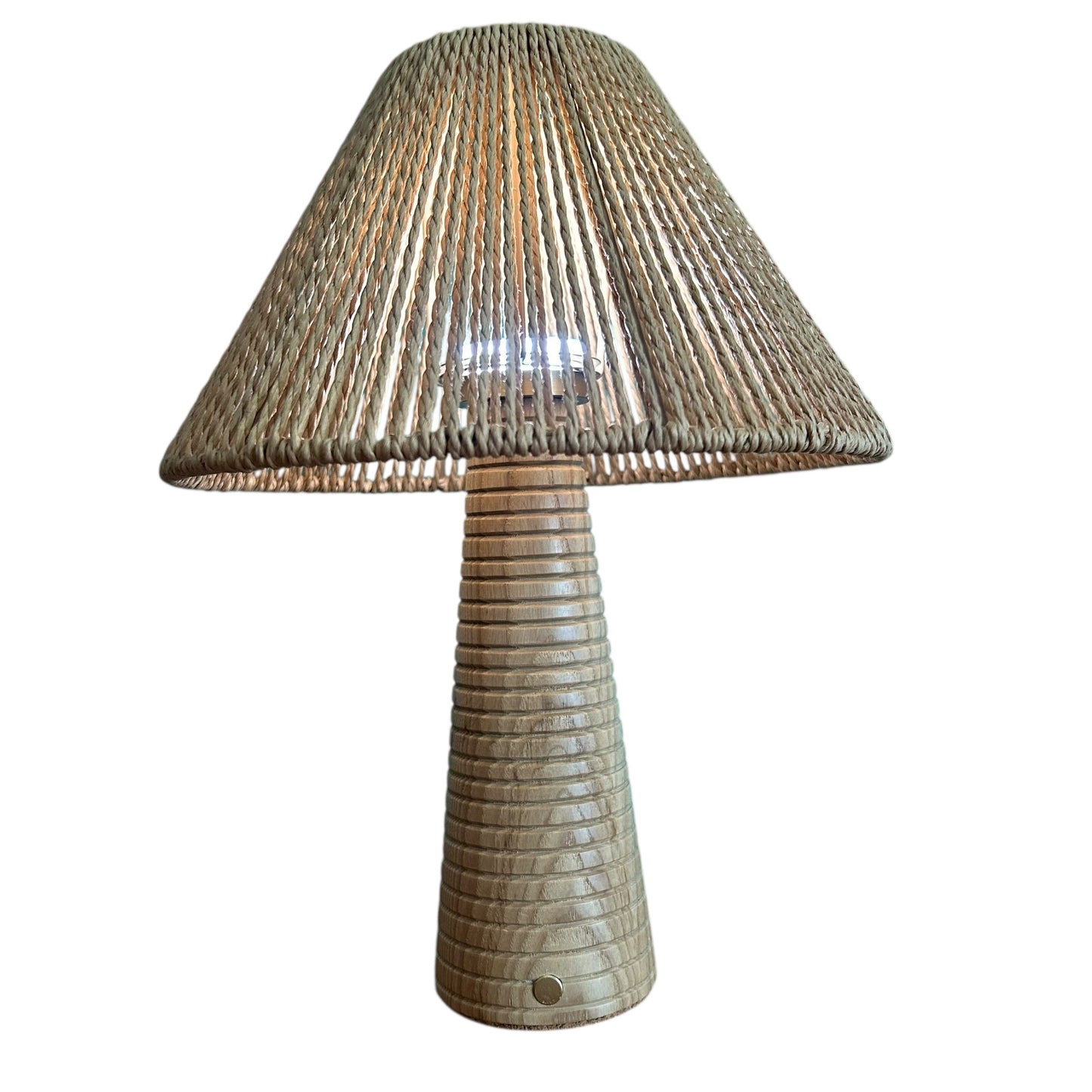 Ribbed Beech style rechargeable touch lamp with rope shade