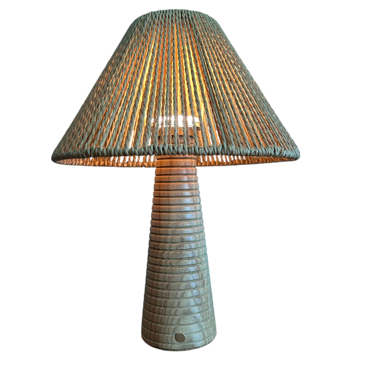 Ribbed Beech style rechargeable touch lamp with rope shade
