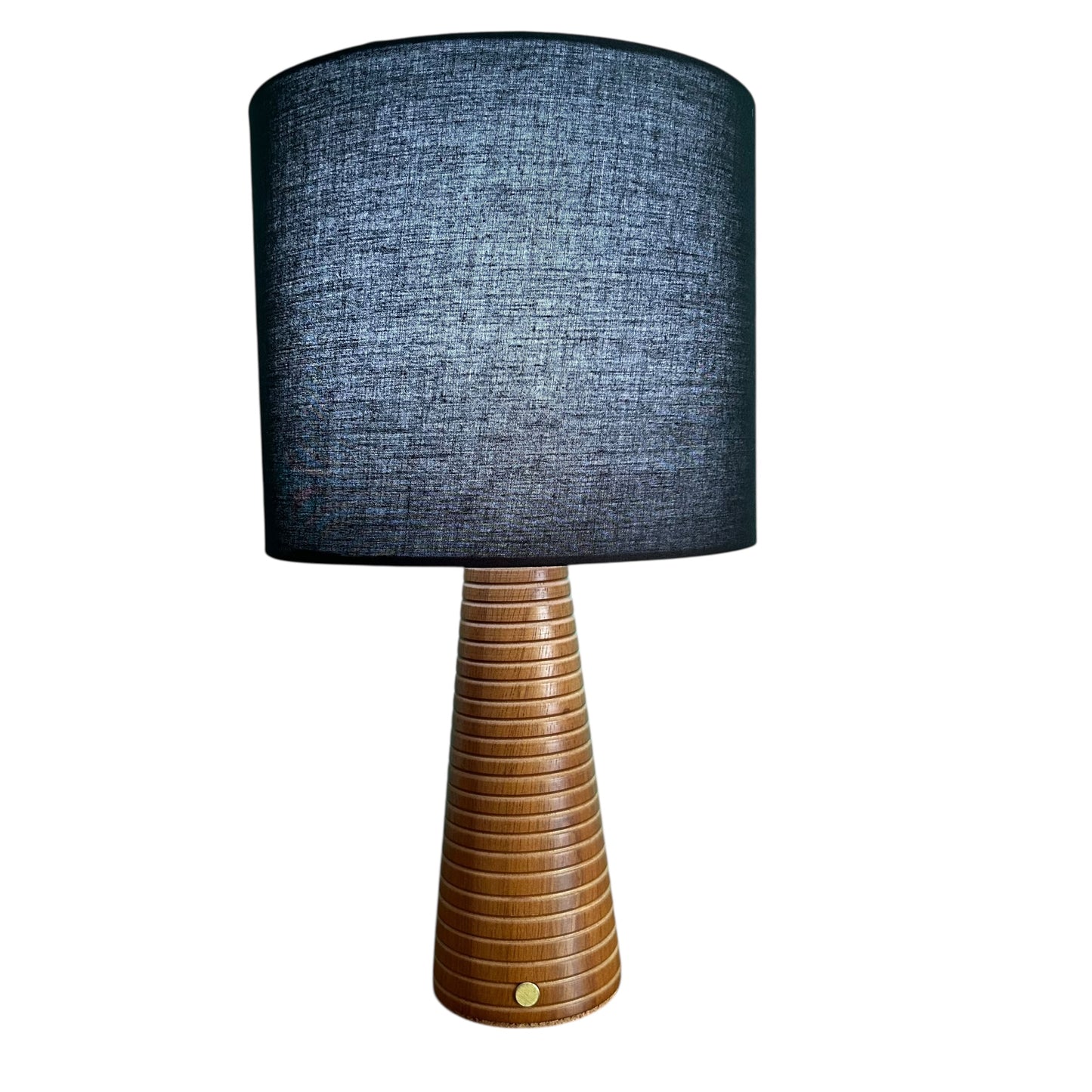 Ribbed Beech style rechargeable touch lamp with black shade