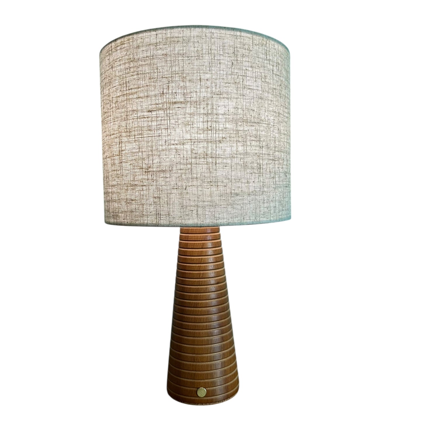 Ribbed Teak style rechargeable touch lamp with cream shade