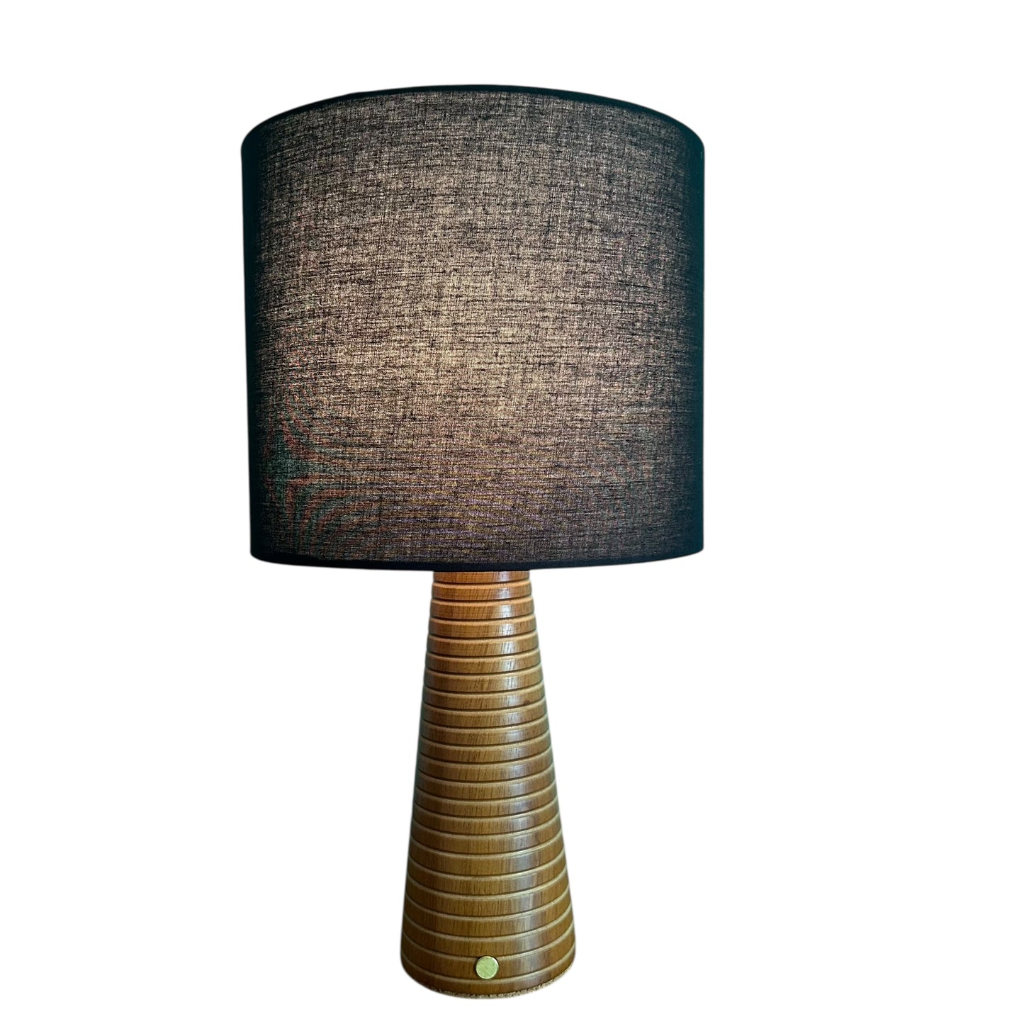 Ribbed Beech style rechargeable touch lamp with black shade