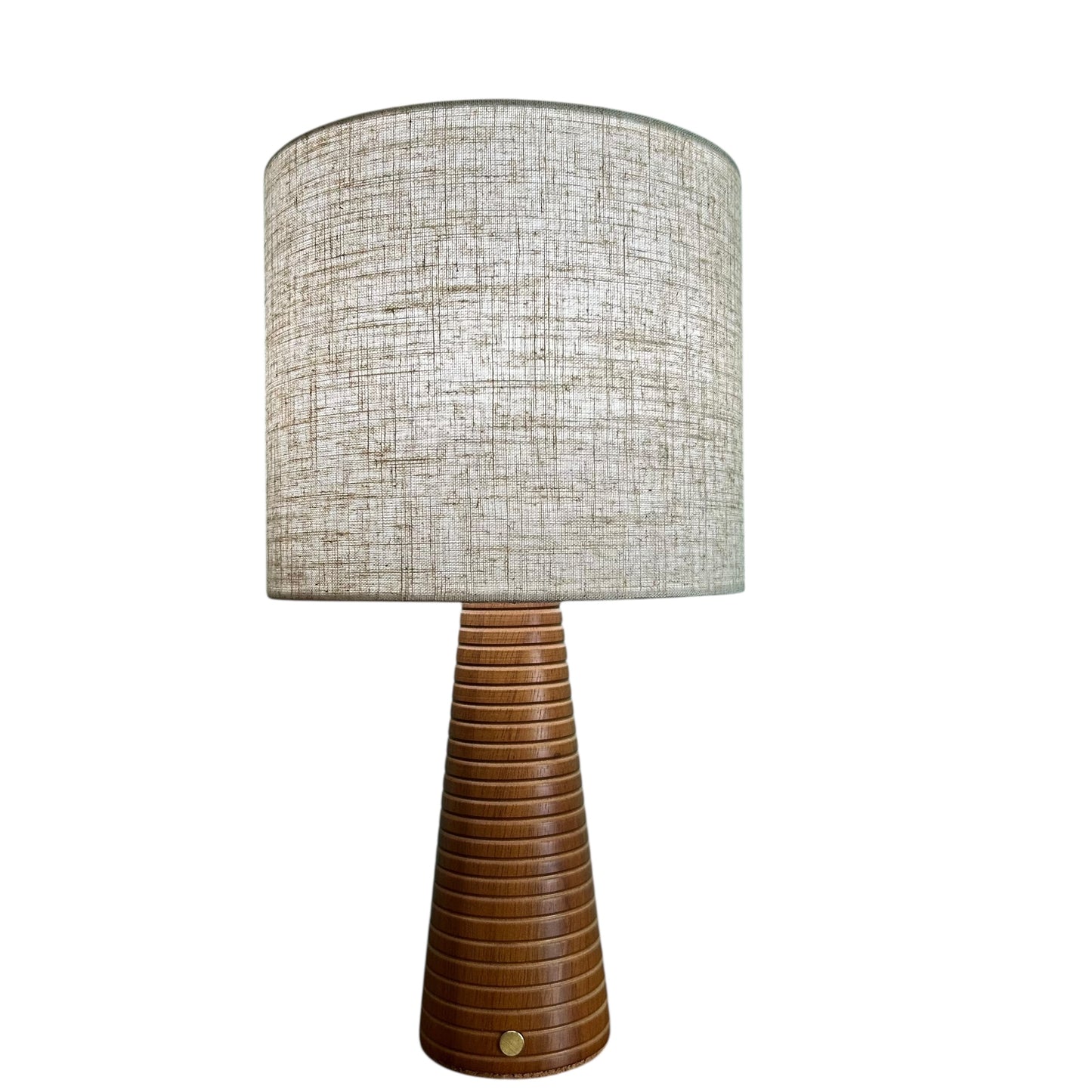 Ribbed Teak style rechargeable touch lamp with cream shade