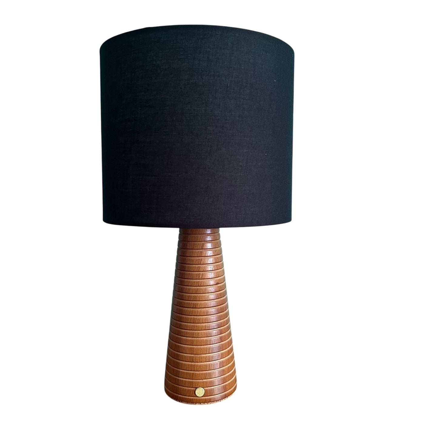 Ribbed Beech style rechargeable touch lamp with black shade