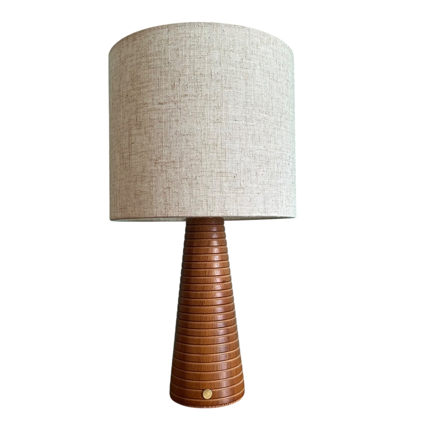 Ribbed Teak style rechargeable touch lamp with cream shade