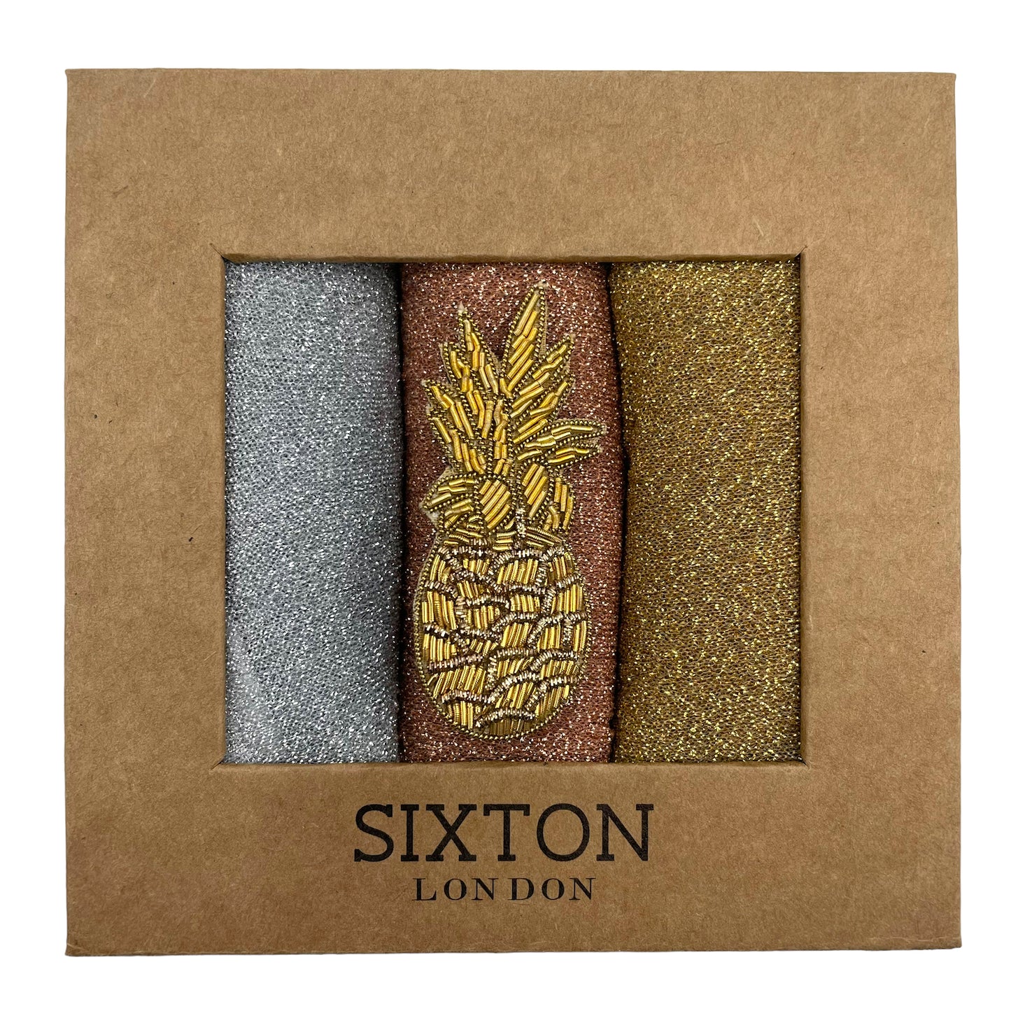Rio trio Studio 54 sock box with an embroidered pin