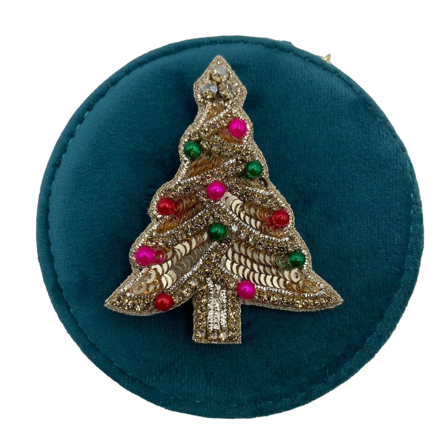 Jewellery travel pot teal - recycled velvet - kitsch tree