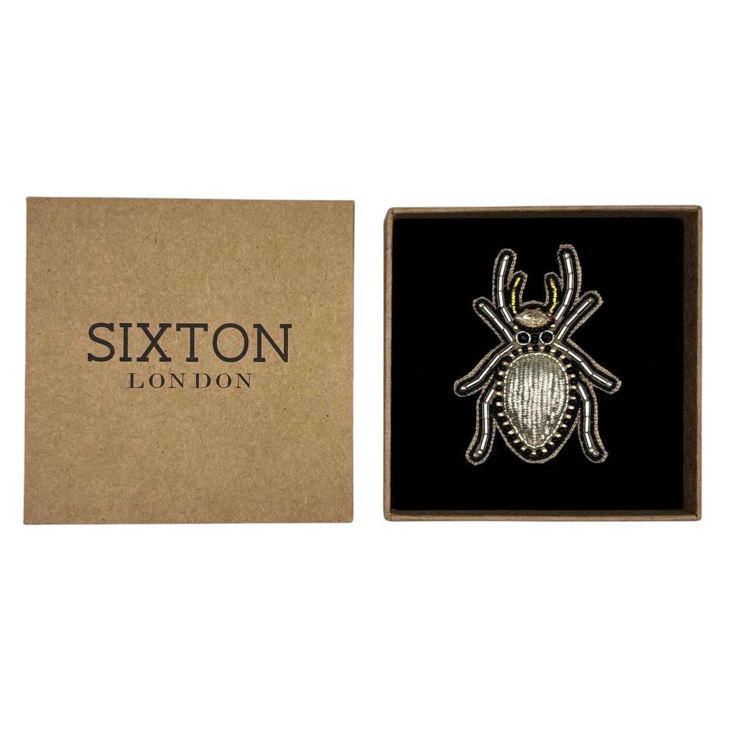 Silver Beetle embroidered brooch / pin