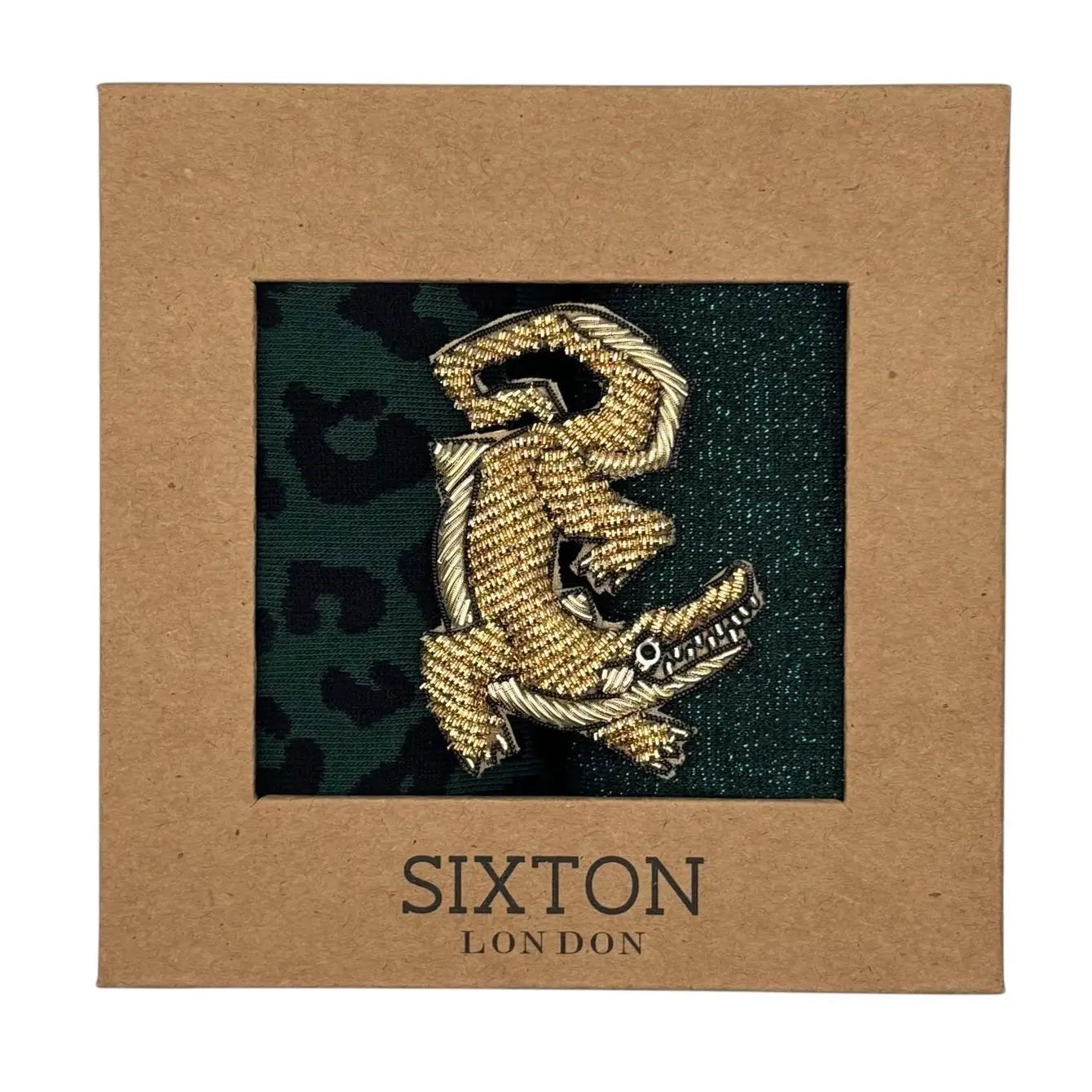 Teal Leopard & Teal Tokyo sock box duo with embroidered brooch