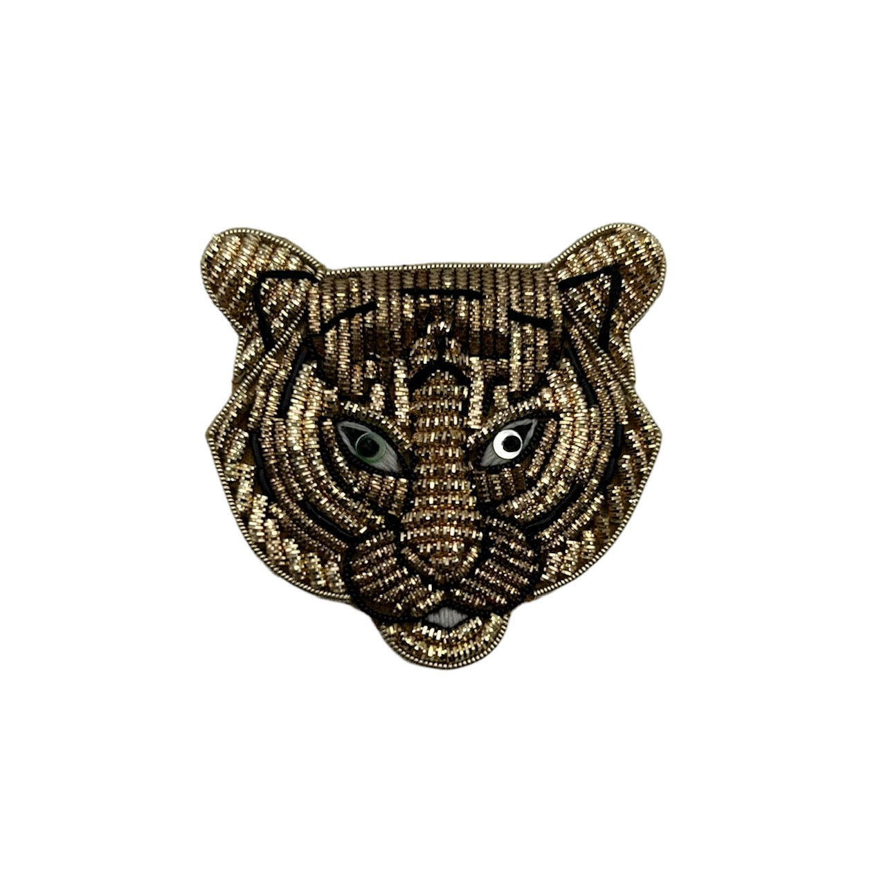 Bright pink makeup bag with Tiger Head brooch