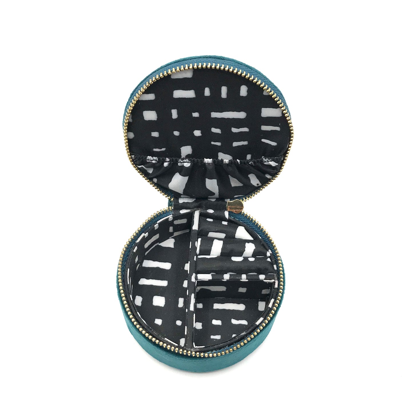 Jewellery travel pot teal - recycled velvet - blue eyes gold lashes