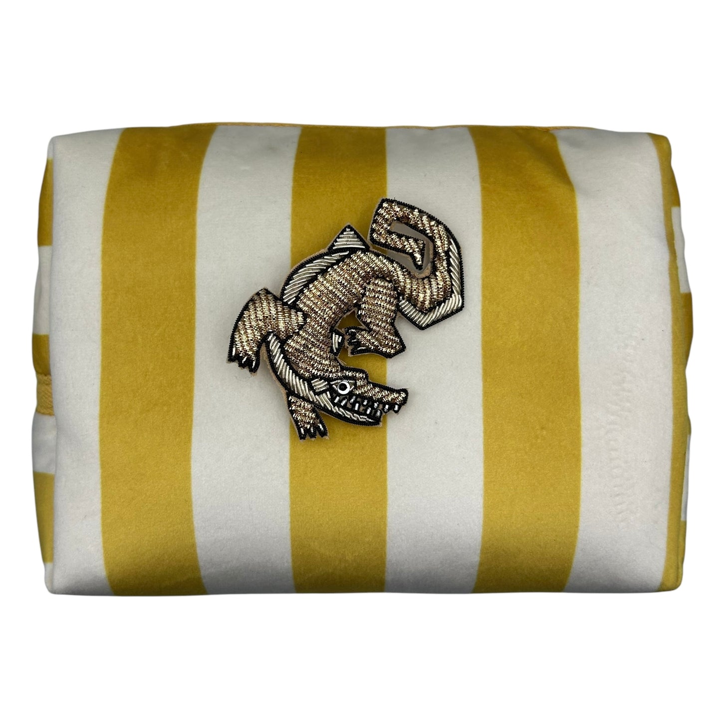 Yellow stripe make-up bag with Crocodile pin
