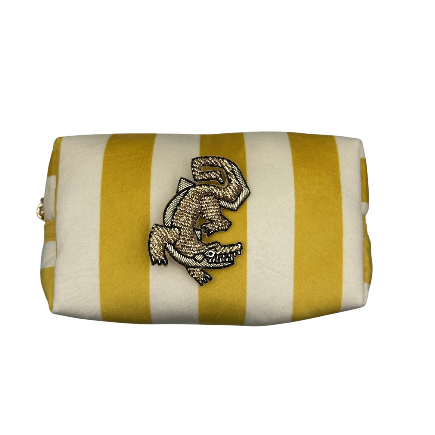 Yellow stripe make-up bag with Crocodile pin