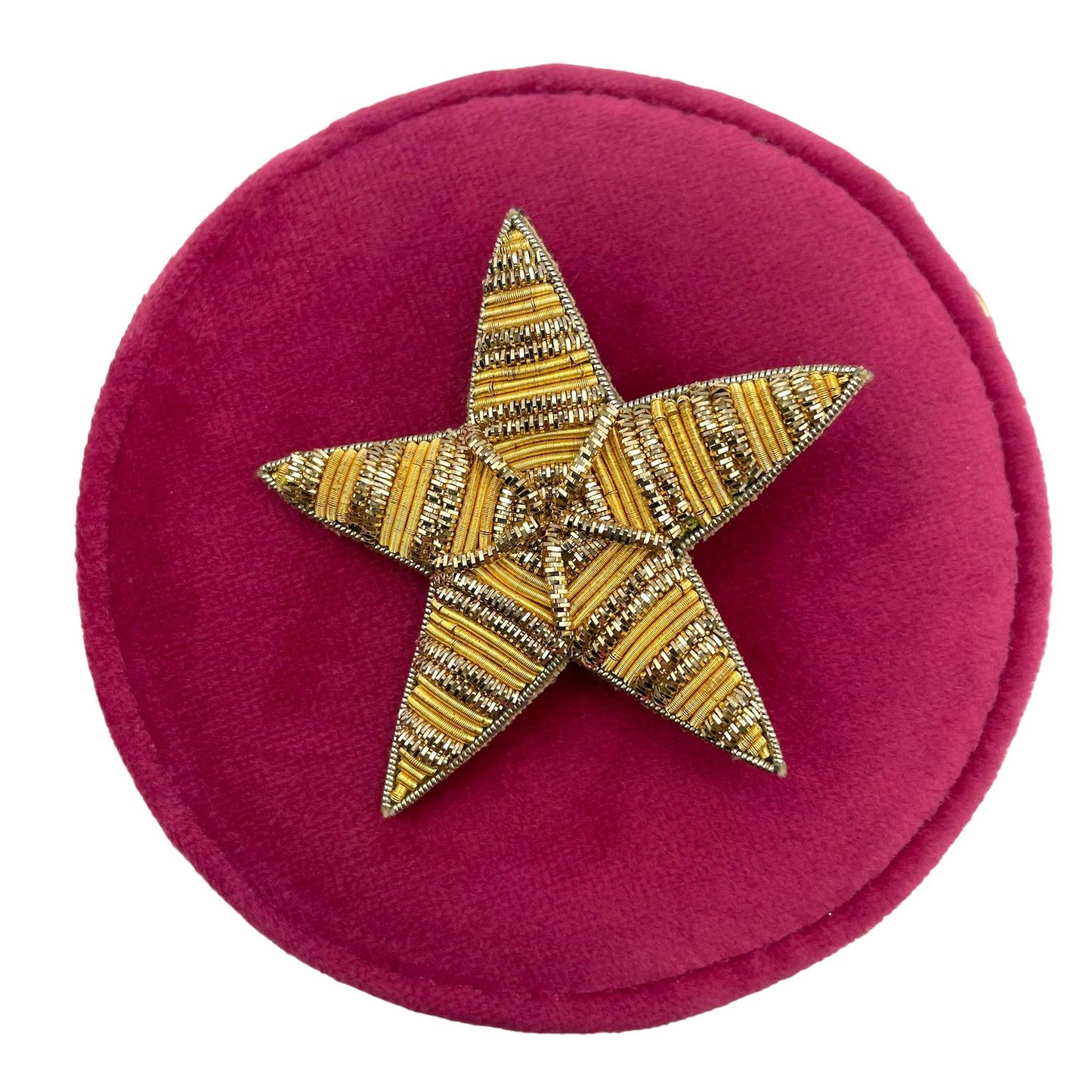 Jewellery travel pot bright pink - recycled velvet - gold star